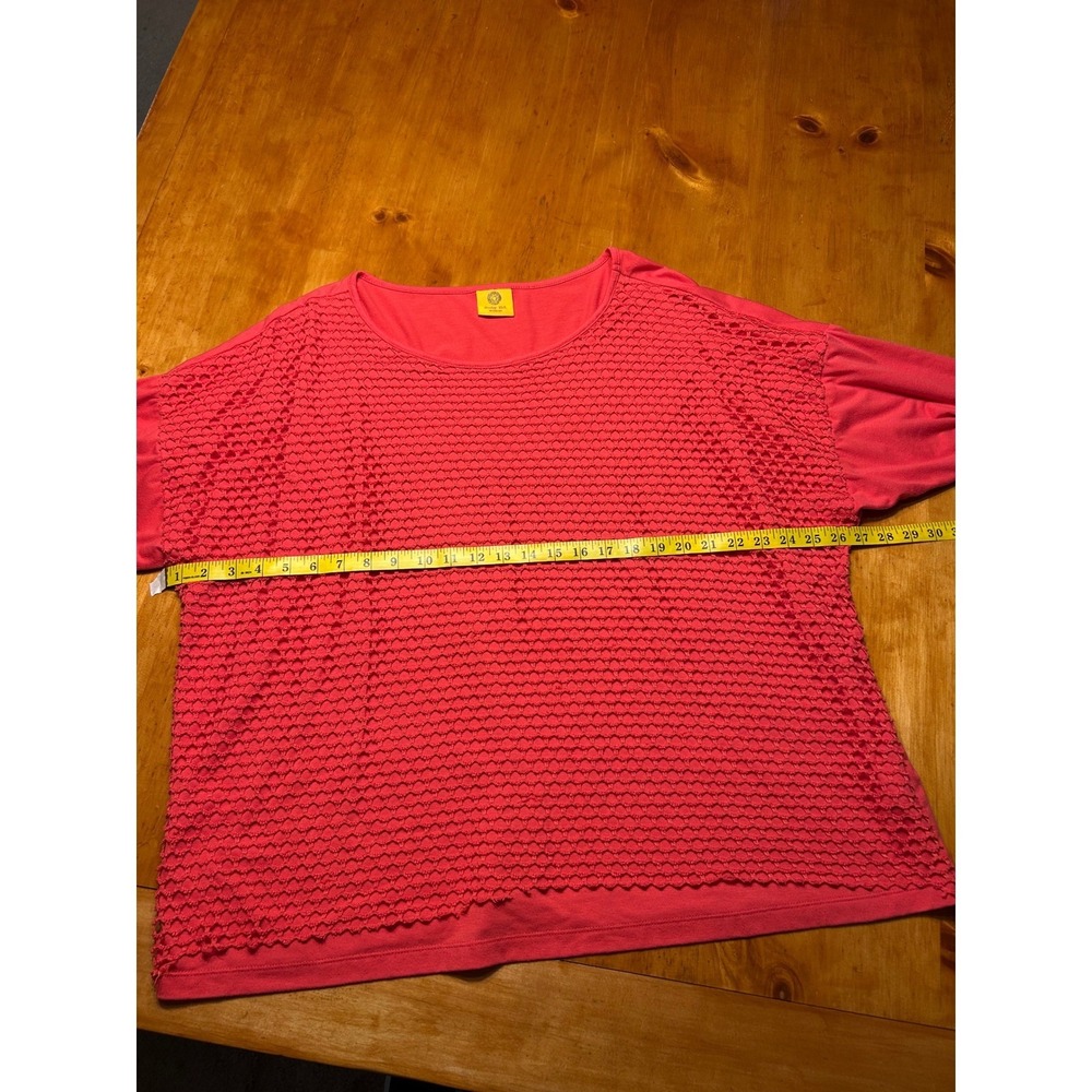 Ruby Rd Coral Pink‎ Crochet Overlay Top 3/4 Sleeve Oversized Blouse Boho Coastal - Picture 5 of 11